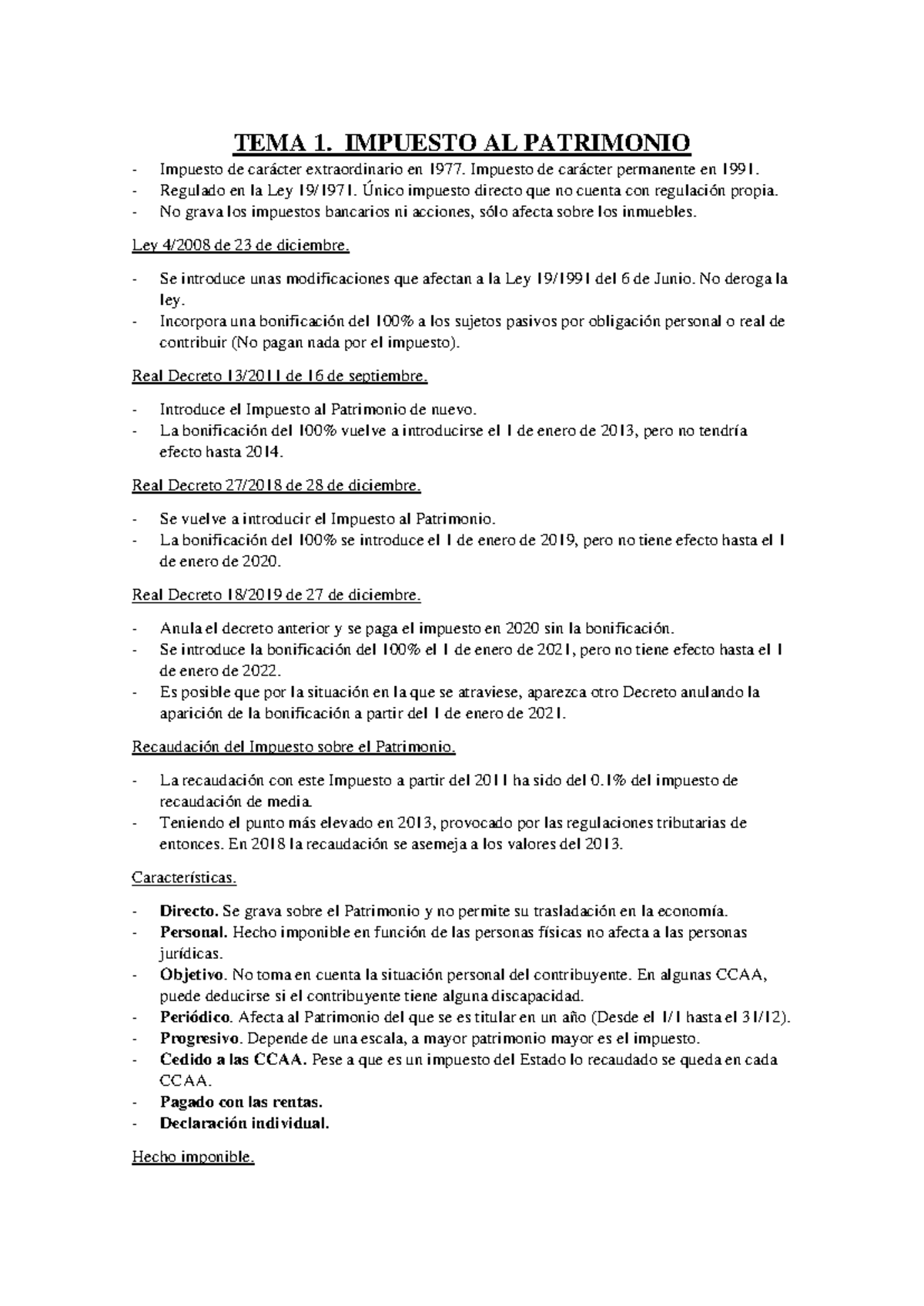 Apuntes sobre el Impuesto al Patrimonio y Sucesiones (TEMA 1 y 2) - Studocu