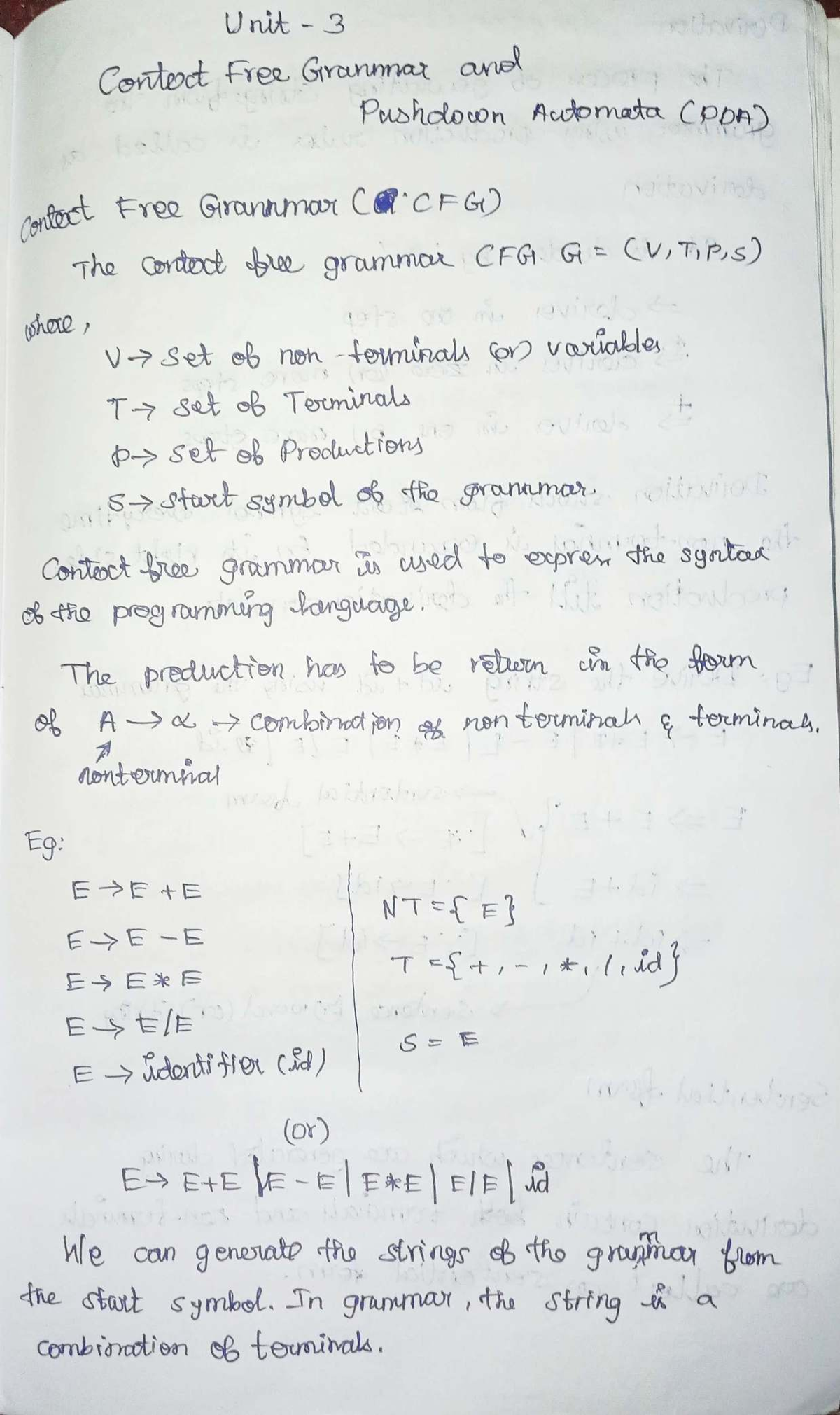 Unit 3 - Context Free Grammar and Pushdown Automata (PDA) Notes - Studocu