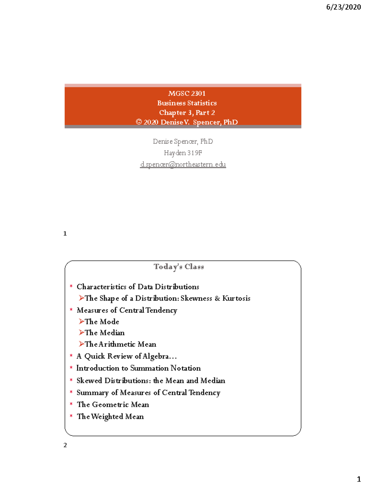 MGSC 2301: Business Statistics Chapter 3 - Data Distributions ...