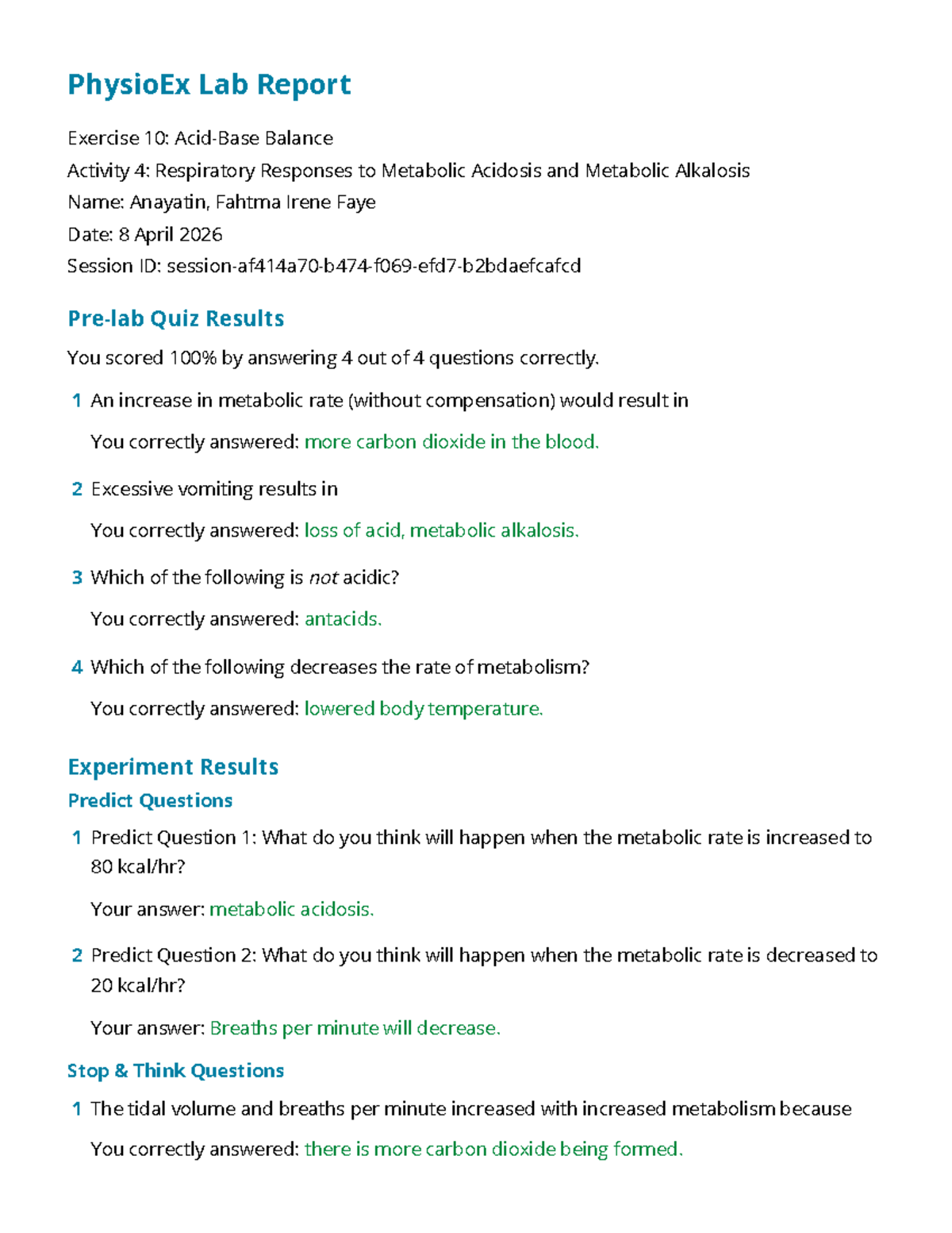 PhysioEx Lab Report: Exercise 10 - Balance Activity 4 Insights - Studocu