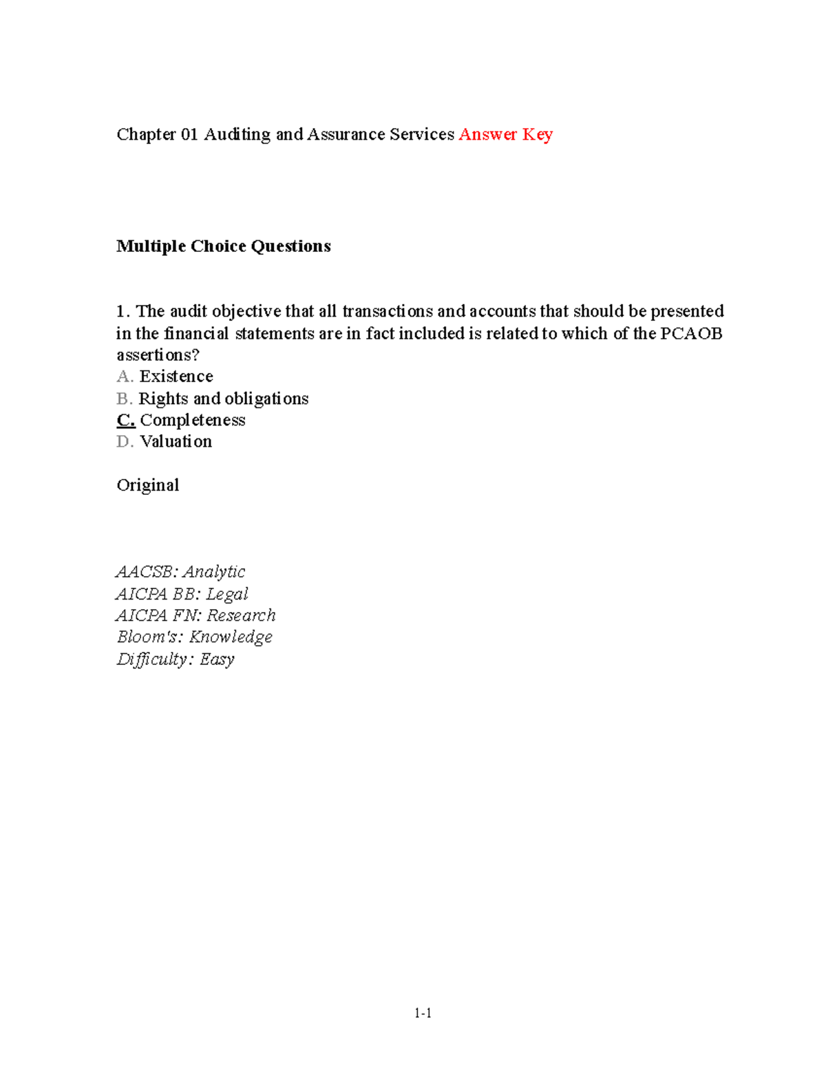 Auditing Theory Test Bank 6: Chapter 01 Answer Key and Questions - Studocu