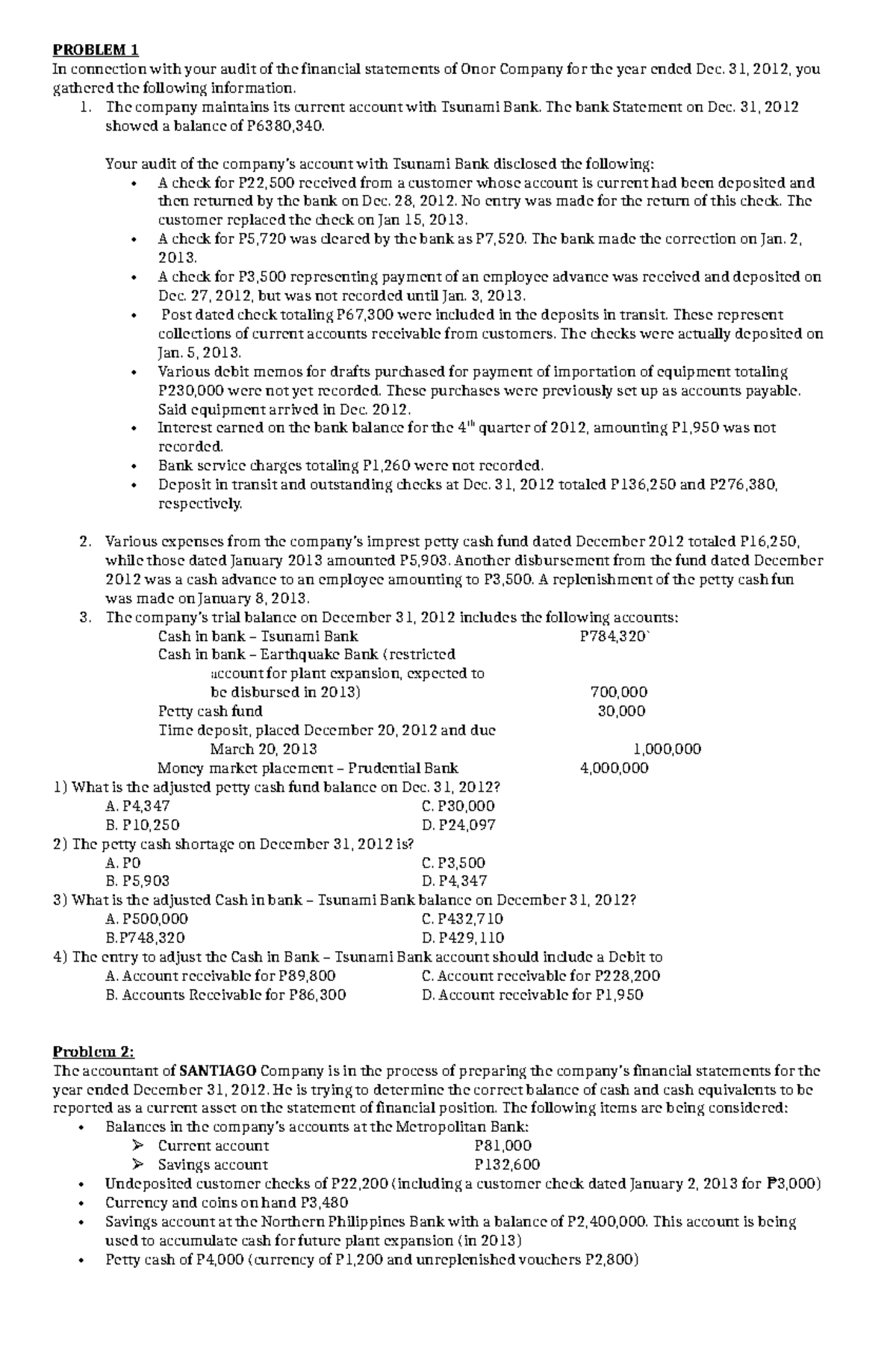 Audit Problems and Solutions for Financial Statements (ACCT 101) - Studocu