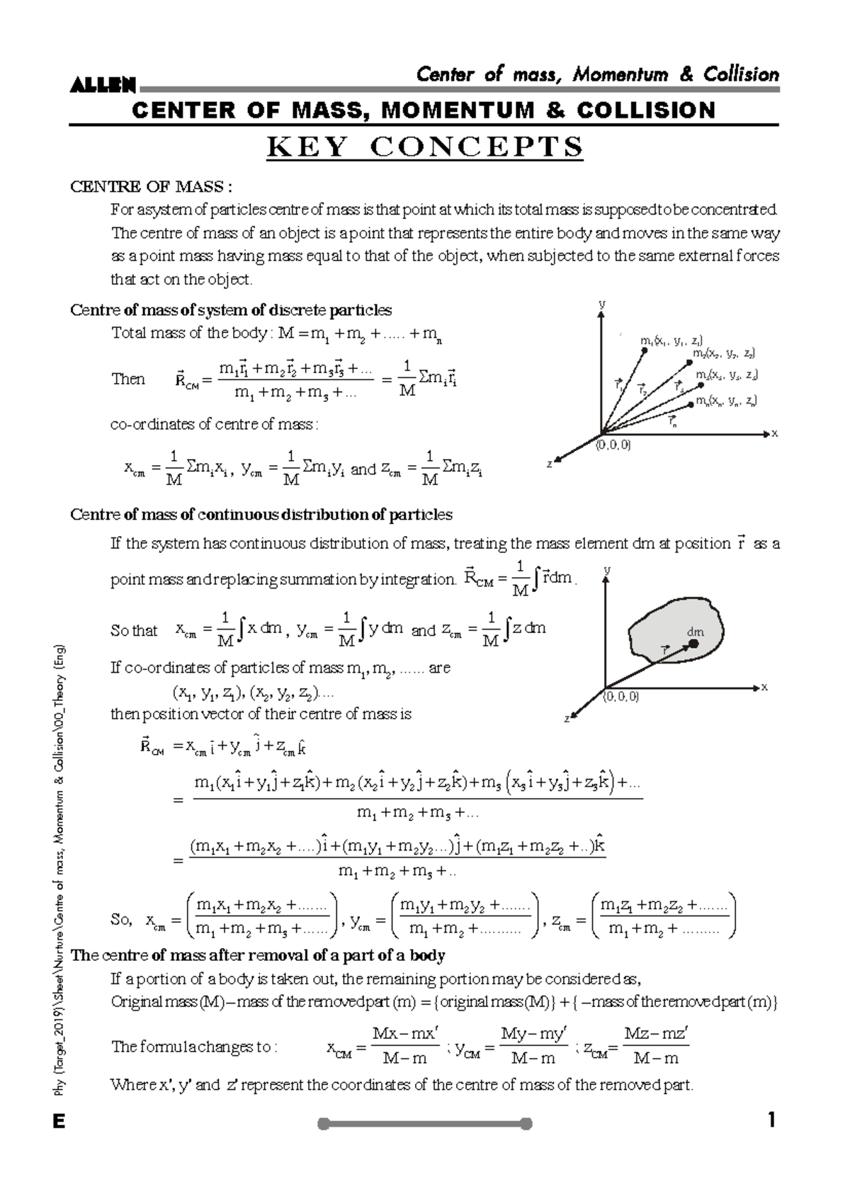 Lecture Notes on Center of Mass, Momentum & Collision (Phy 07) - Studocu