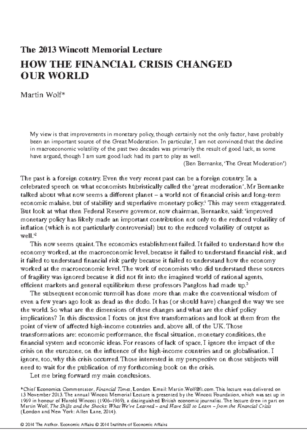 How the Financial Crisis Changed Our World - The 2013 Wincott Memorial ...