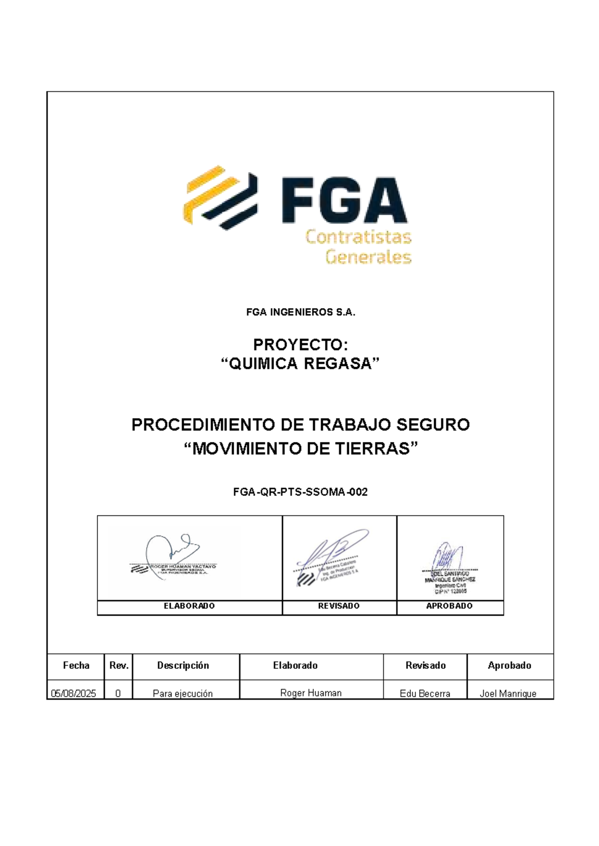 FGA-QR-PTS-SSOMA-002: Procedimiento Seguro para Movimiento de Tierras ...