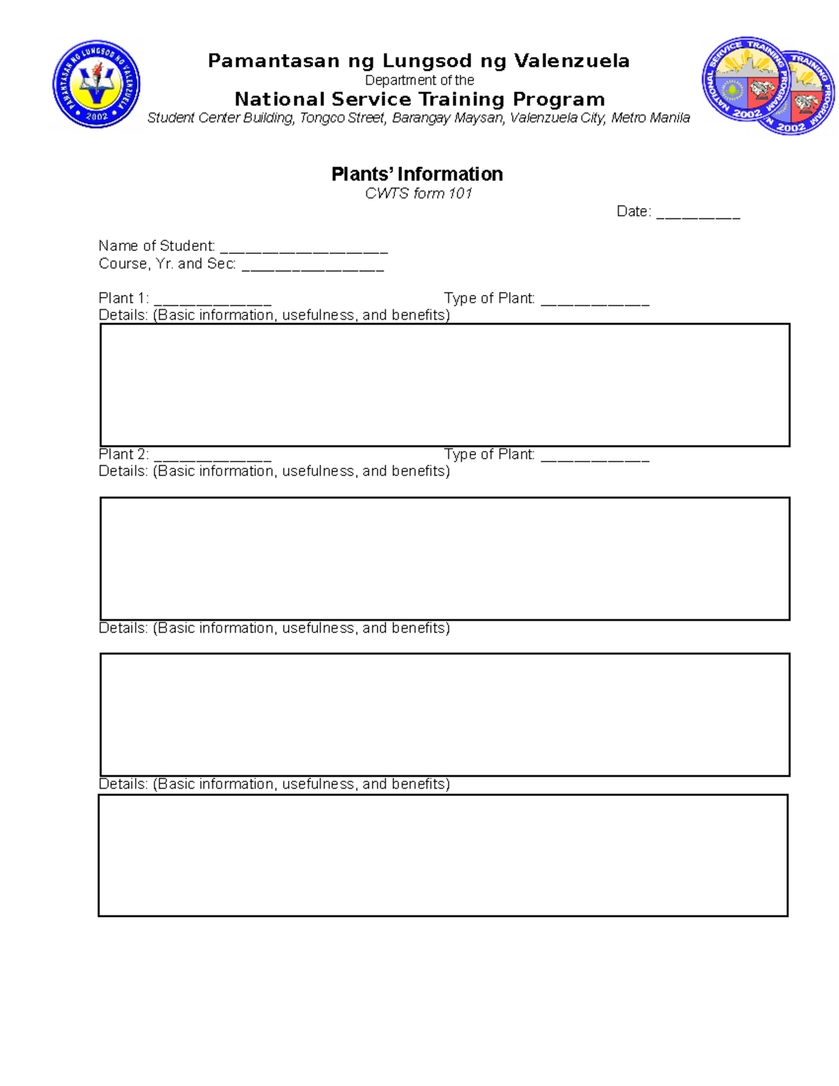 Cwts word form for planting and RR - Pamantasan ng Lungsod ng ...