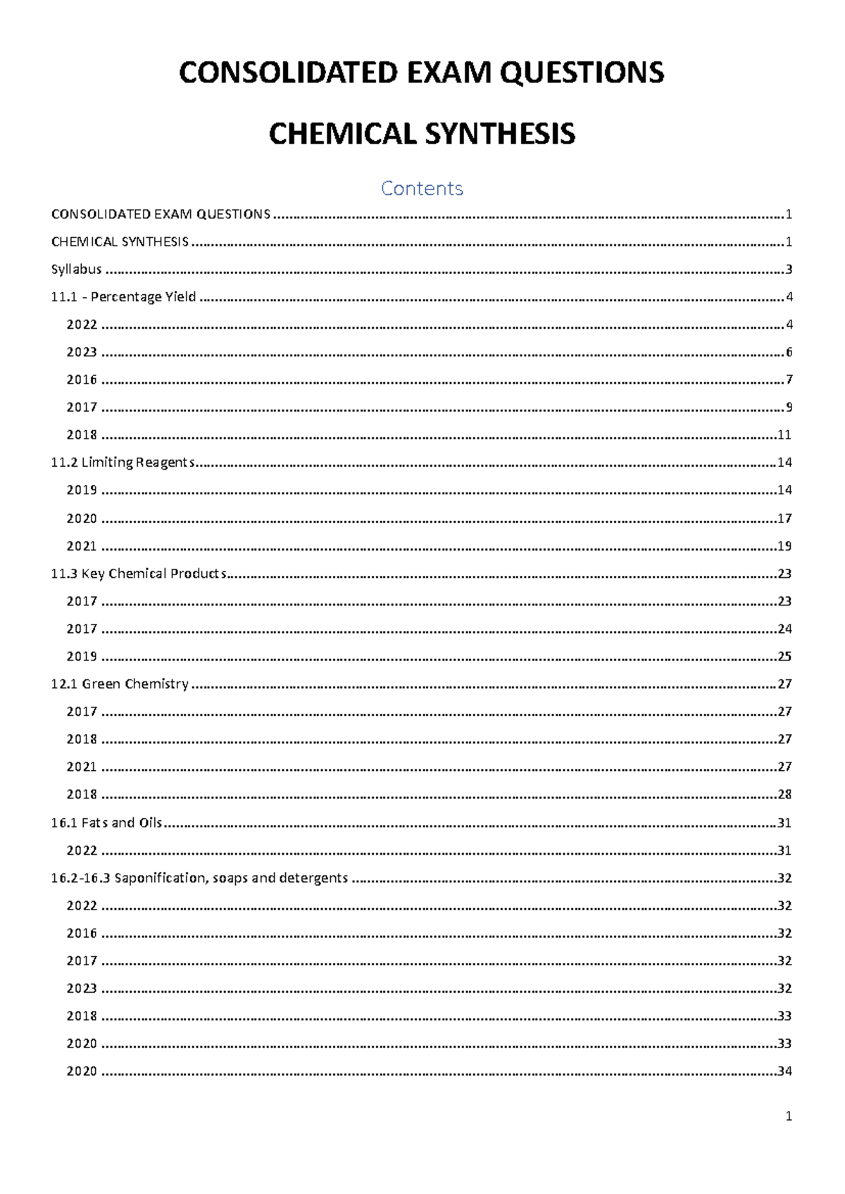 Consolidated Exams - Chemical Synthesis - CONSOLIDATED EXAM QUESTIONS ...