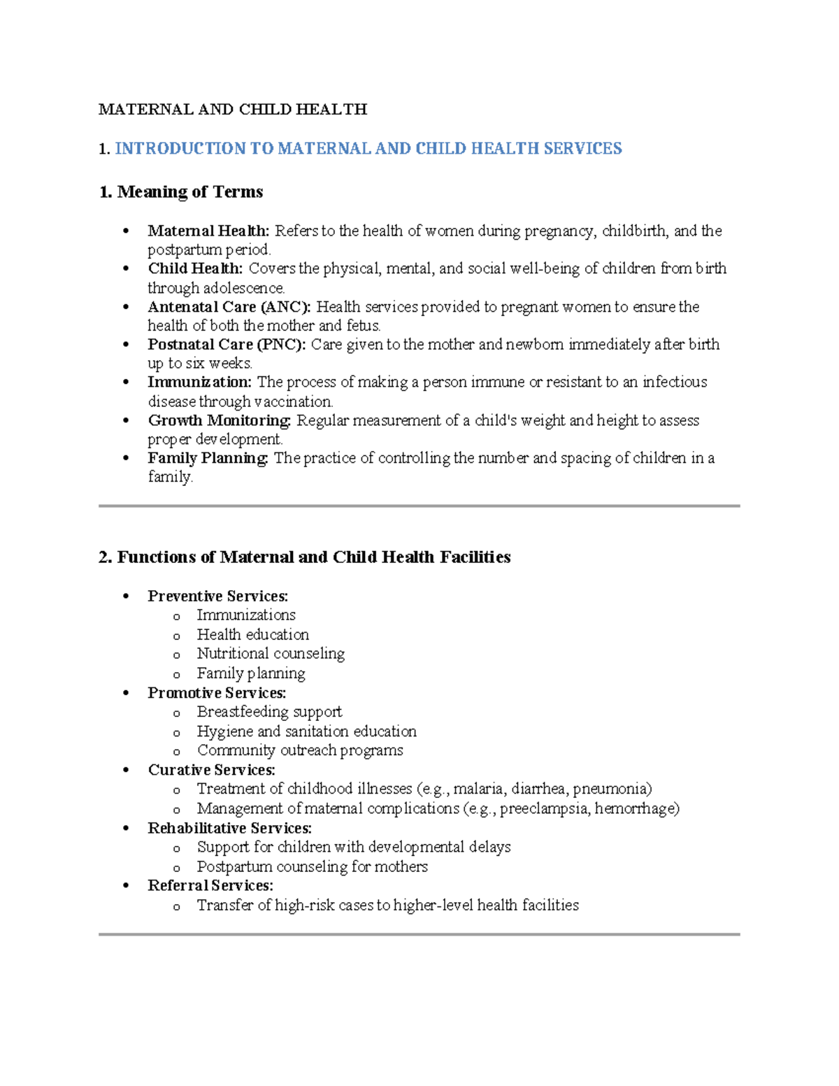 MCH 101: Comprehensive Overview of Maternal and Child Health Care - Studocu