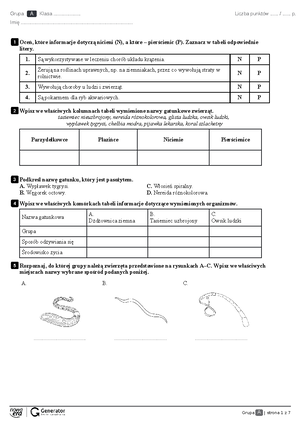 Całoroczny Sprawdzian Wiadomości Z Przyrody Klasa 6