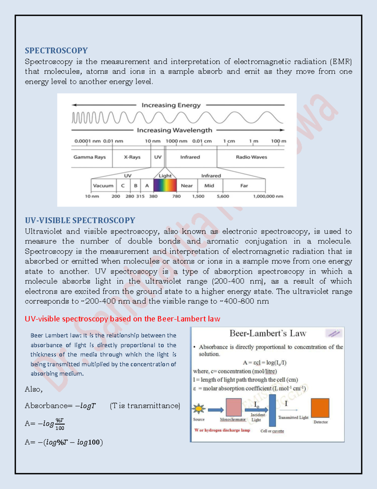 SPECTROSCOPY: Principles, Instrumentation, and Applications - Studocu