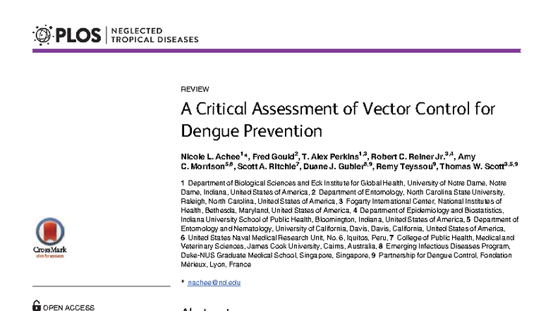 REVIEW: A Critical Assessment of Vector Control for Dengue Prevention ...
