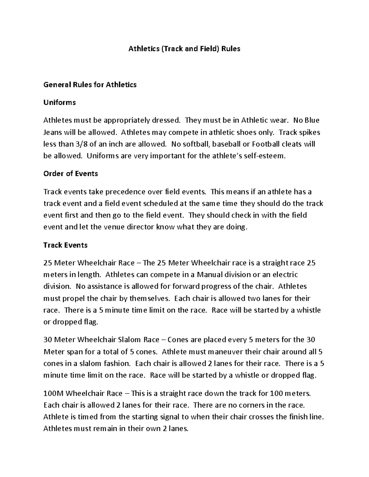 Rules Of Athletics Running