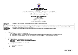 Lesson plan - Subject: Physical Education Grade Level: Grade 8 ...