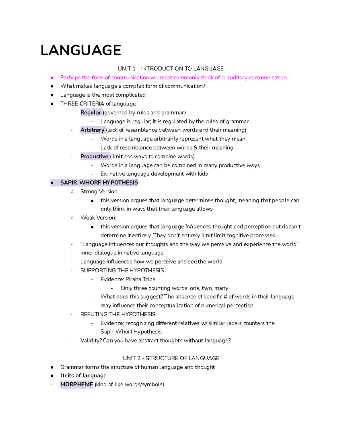 Psych 1X03 - Language Unit 1: Introduction to Language Concepts - Studocu
