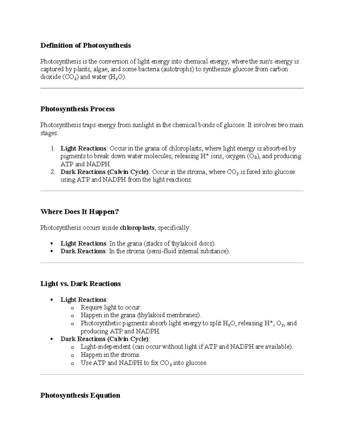 Photosynthesis Overview and Key Concepts - Quiz 6 Study Guide - Studocu
