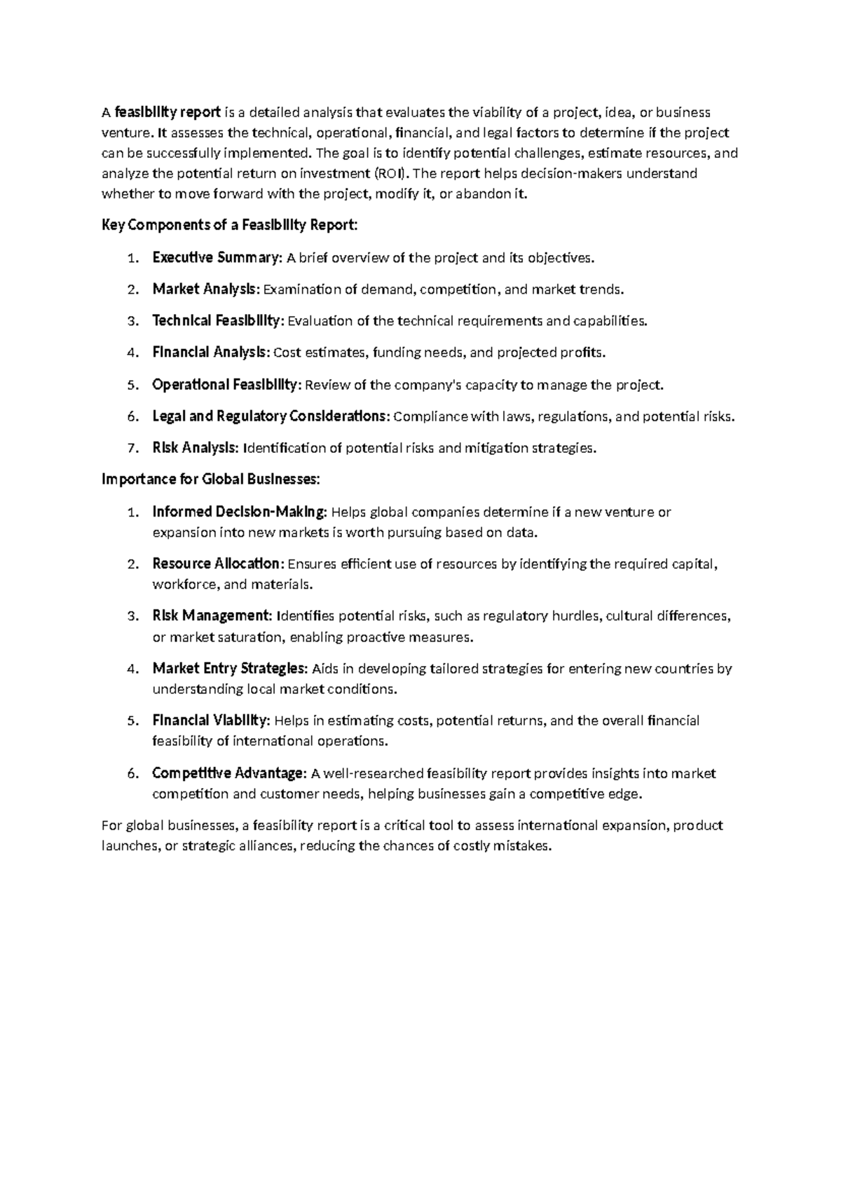 Feasibility Report: Assessing Project Viability for Global Ventures ...