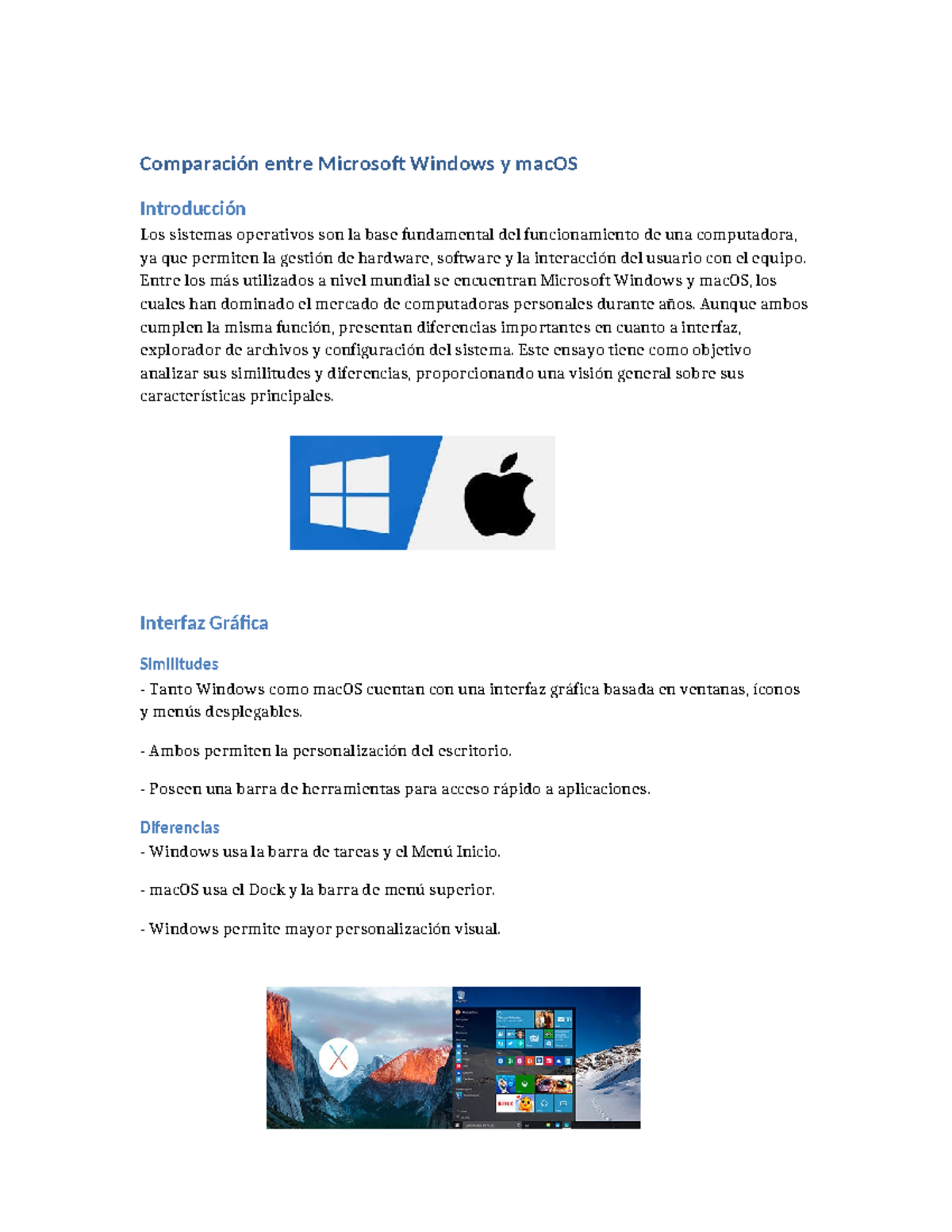 Comparación de Sistemas Operativos: Windows vs macOS - Studocu