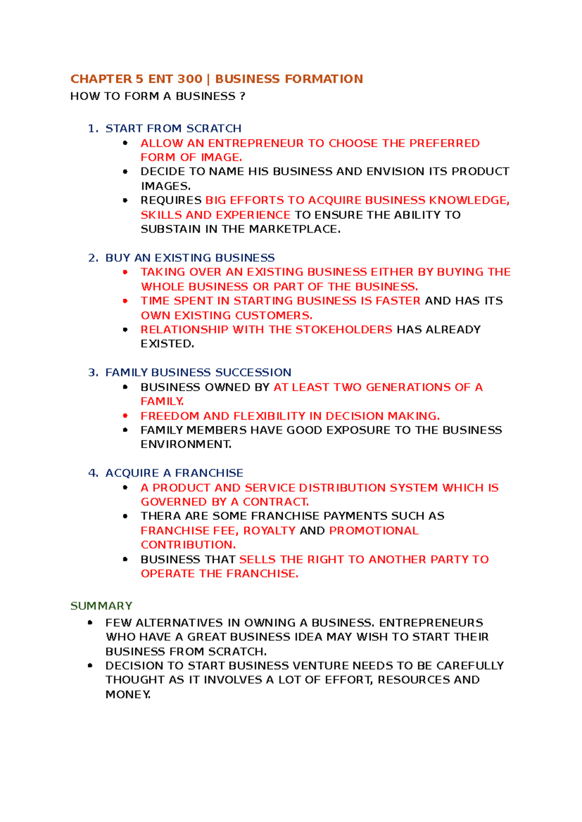 Chapter 5: Business Formation Strategies - ENT 300 - Studocu