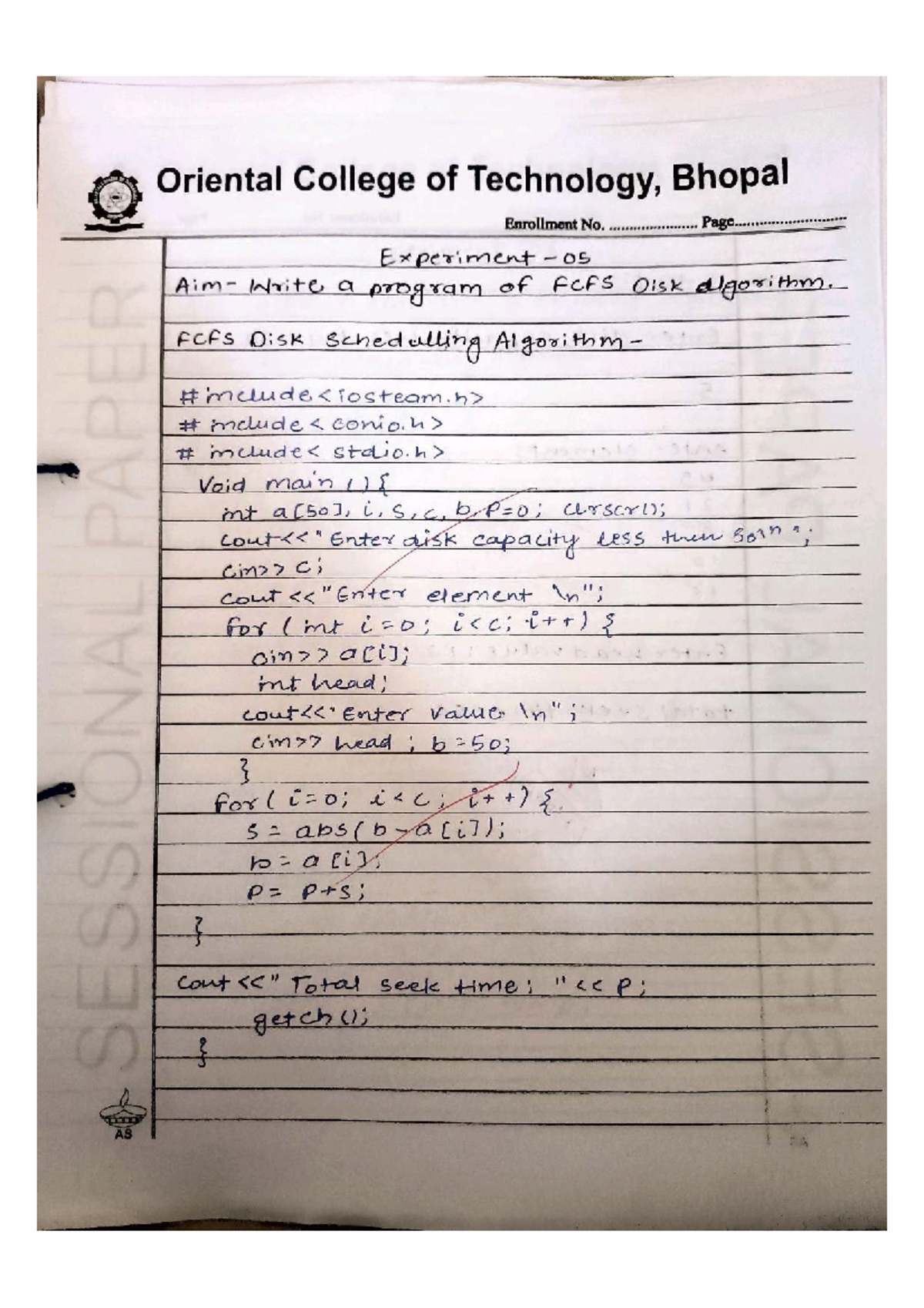 OS 5: FCFS Disk Scheduling Program - Oriental College of Technology ...