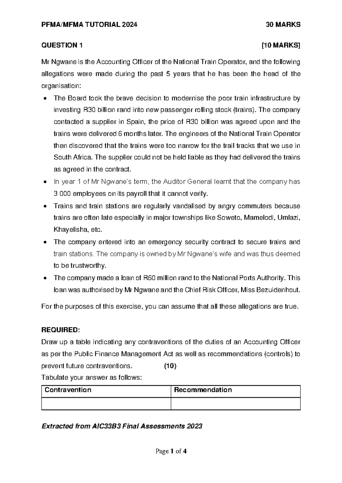 PFMA MFMA Tutorial 2024: 30 Marks Questions & Analysis - Studocu