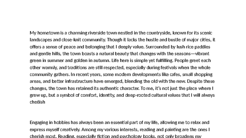 Att - A Reflection on My Hometown and Personal Growth - Studocu