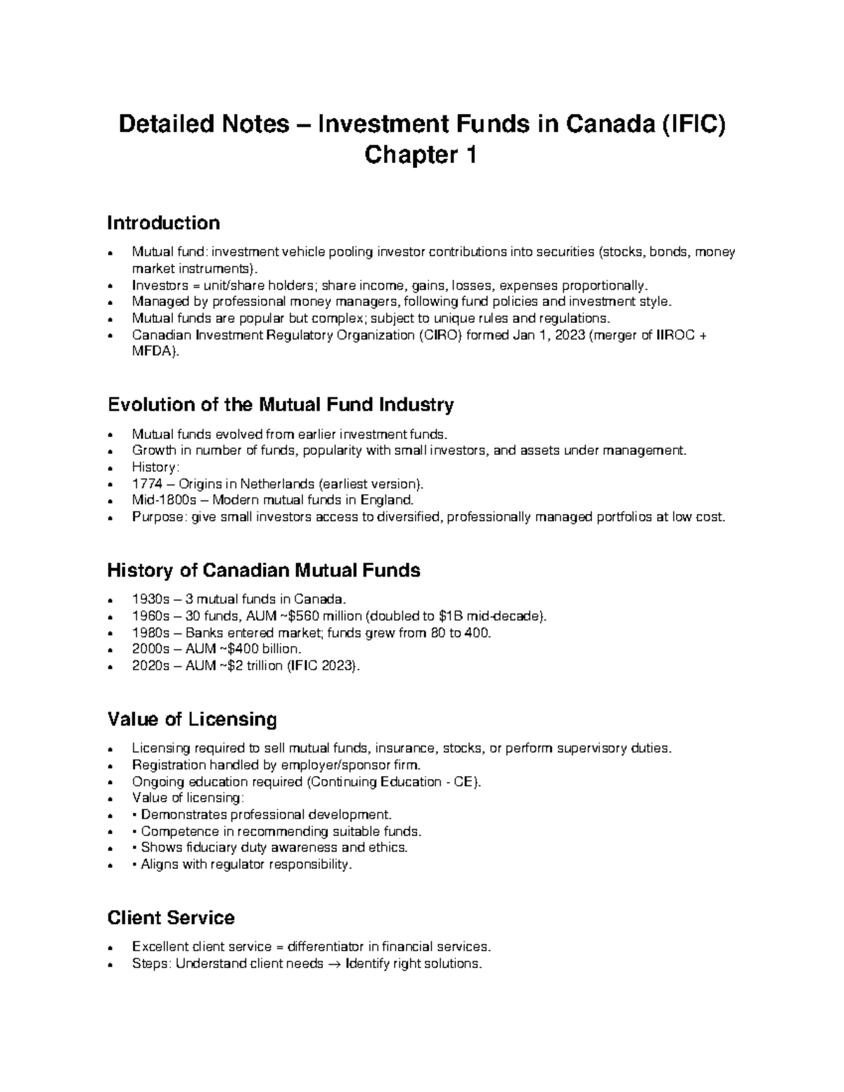 IFIC Chapter 1: Introduction to Investment Funds in Canada - Studocu