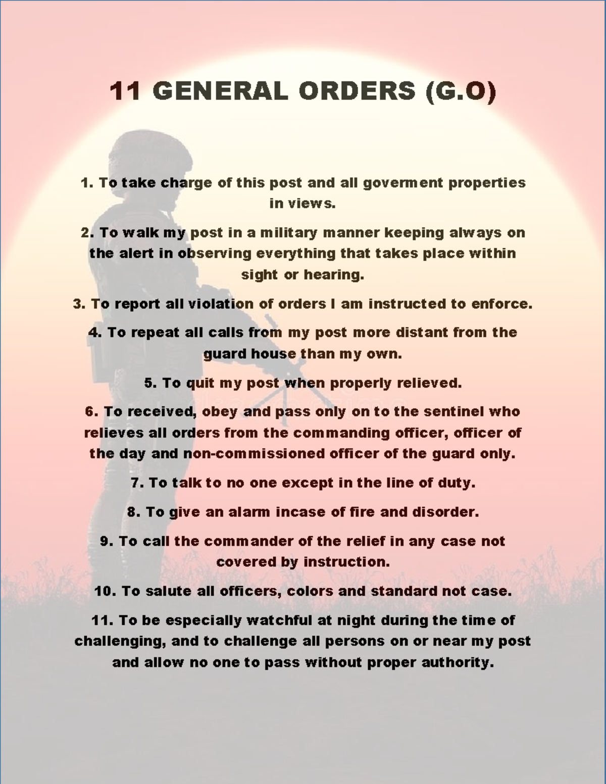 11 General Orders - .............. - 11 GENERAL ORDERS (G) 1. To take ...