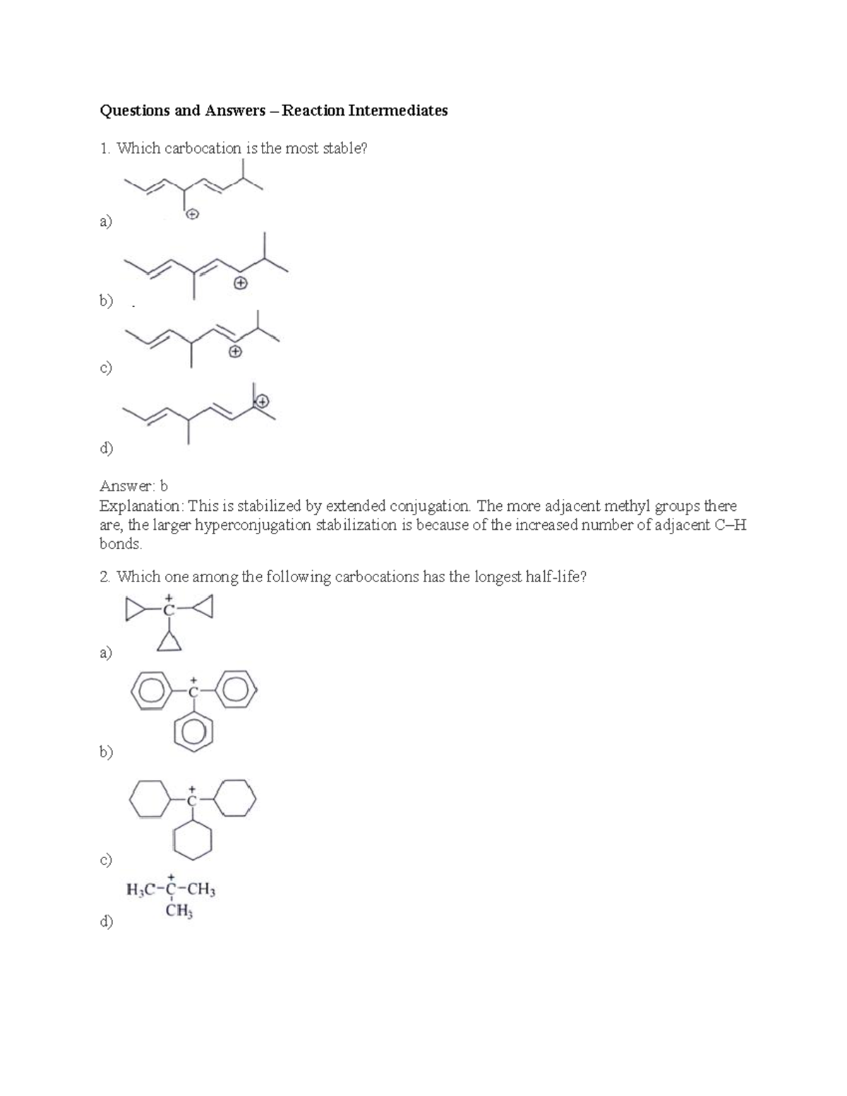 Questions and Answers on Reaction Intermediates in Organic Chemistry ...