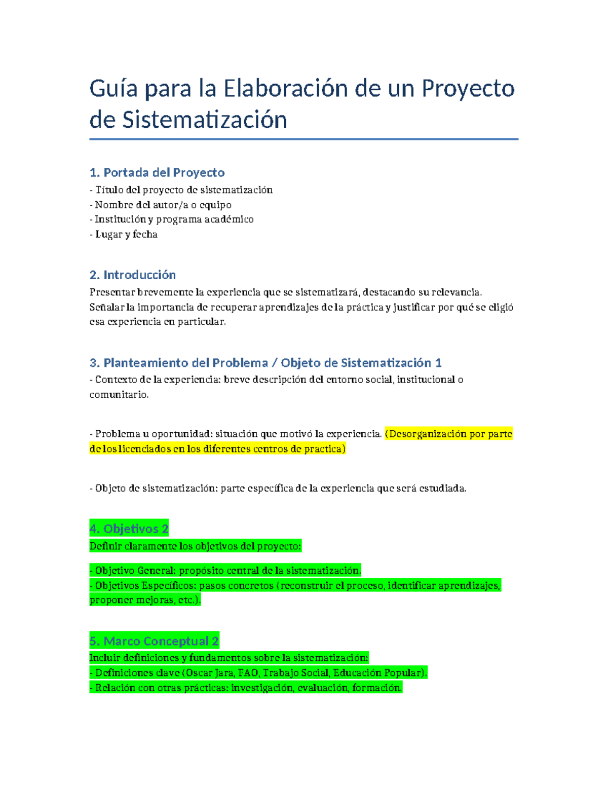 Guía para la Elaboración de un Proyecto de Sistematización 1 - Studocu