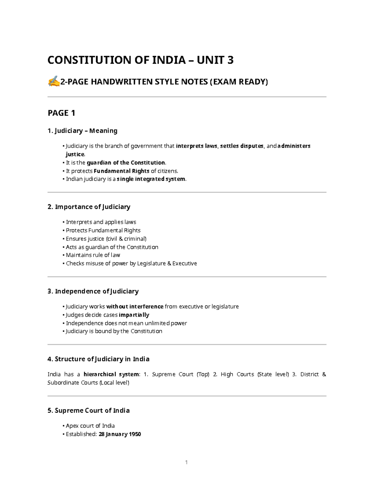 Constitution of India - Unit 3: Judiciary Notes (Exam Ready) - Studocu