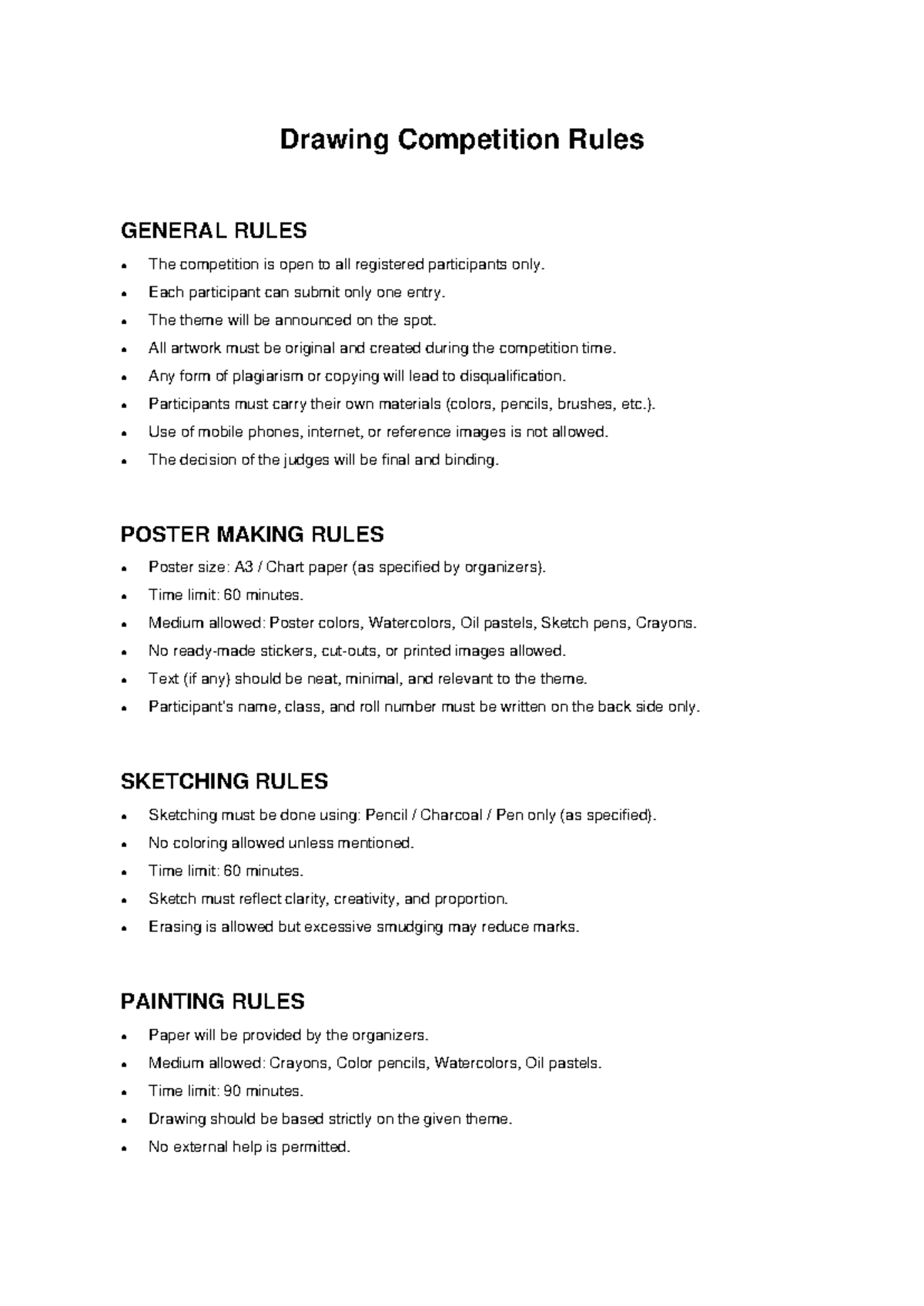 Drawing Competition Rules and Guidelines for Participants - Studocu