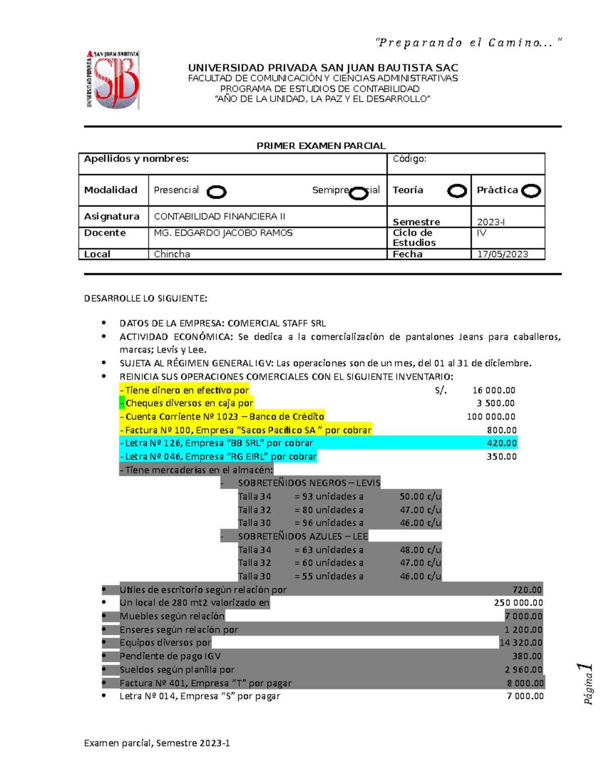 Examen Parcial Contabilidad Financiera II - Semestre 2023-I - Studocu
