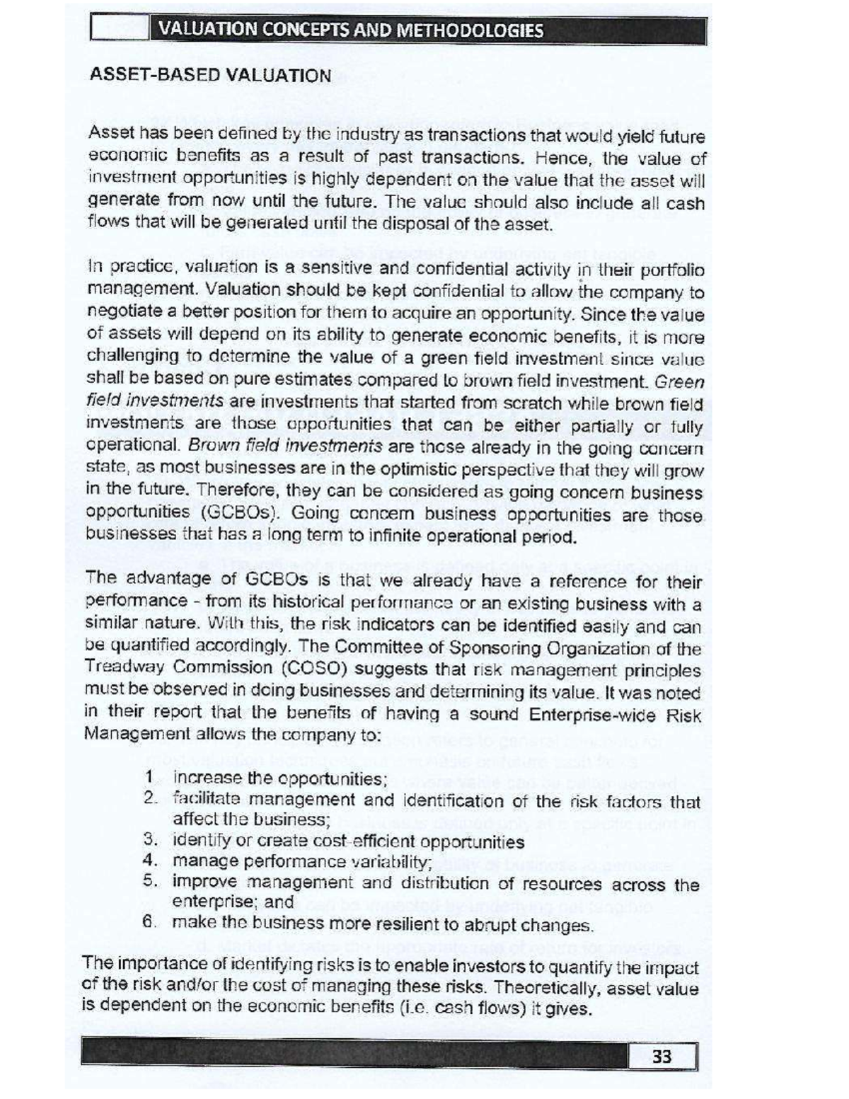 VCM Asset Based Valuation Concepts and Methodologies - Chapter 3 - Studocu