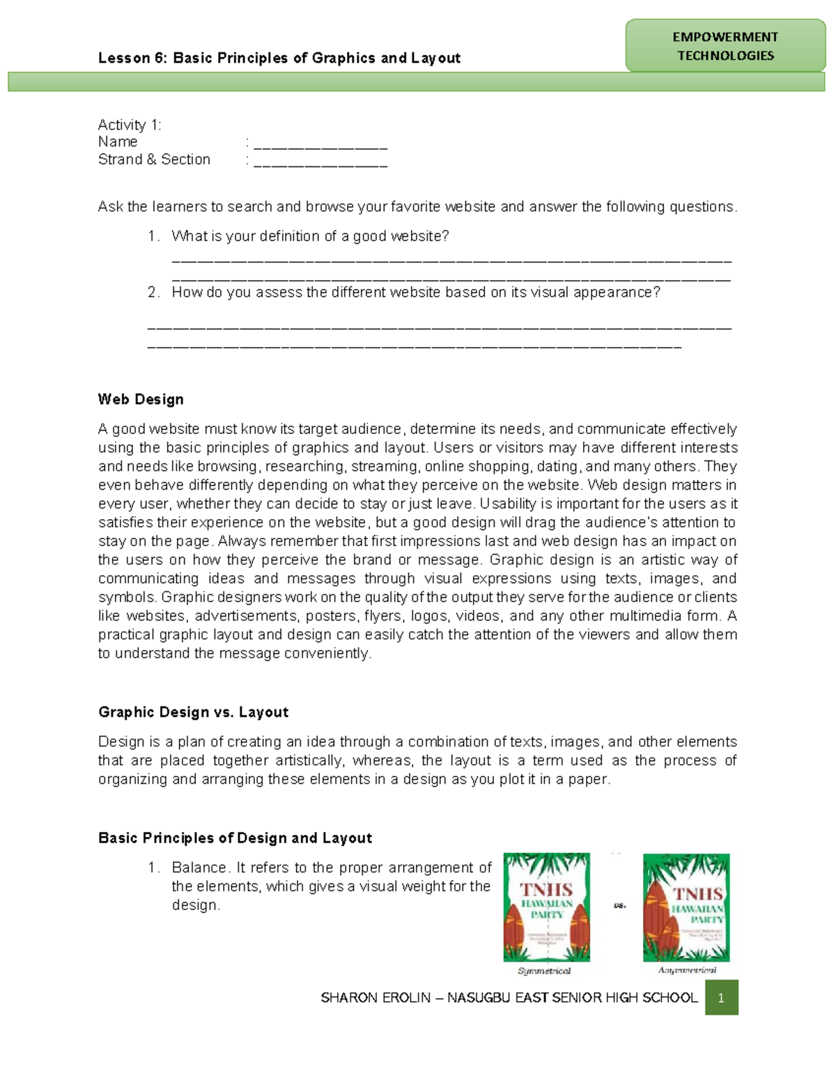 Lesson 6 Basic Principles of Graphics and Layout - What is your ...