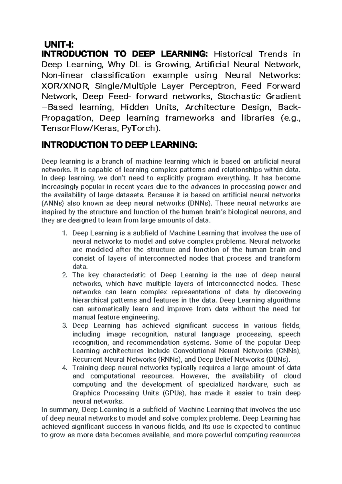 DL Question and Answers - QUESTION AND ANSWER OF DEEP LEARNING Q ...