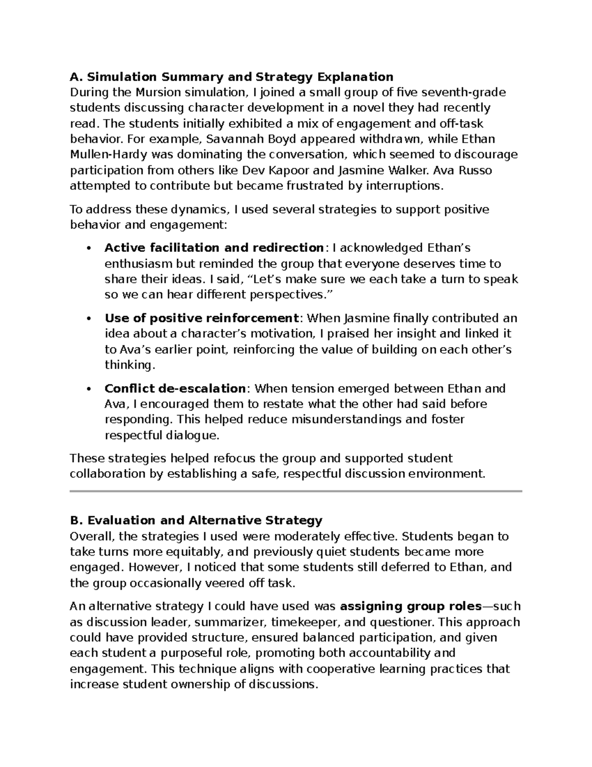 5TH TASK - Mursion Simulation Summary & Strategy Evaluation - Studocu
