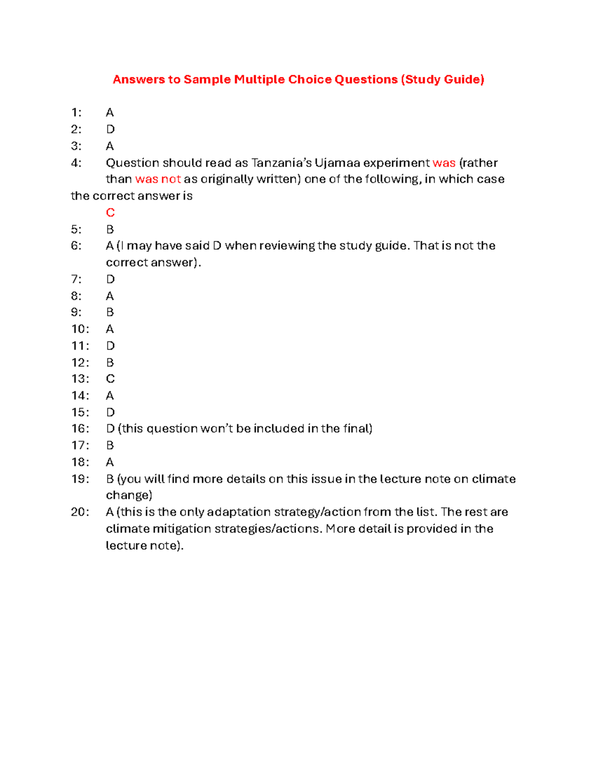 Answers to Sample Multiple Choice Questions - That is not the correct ...
