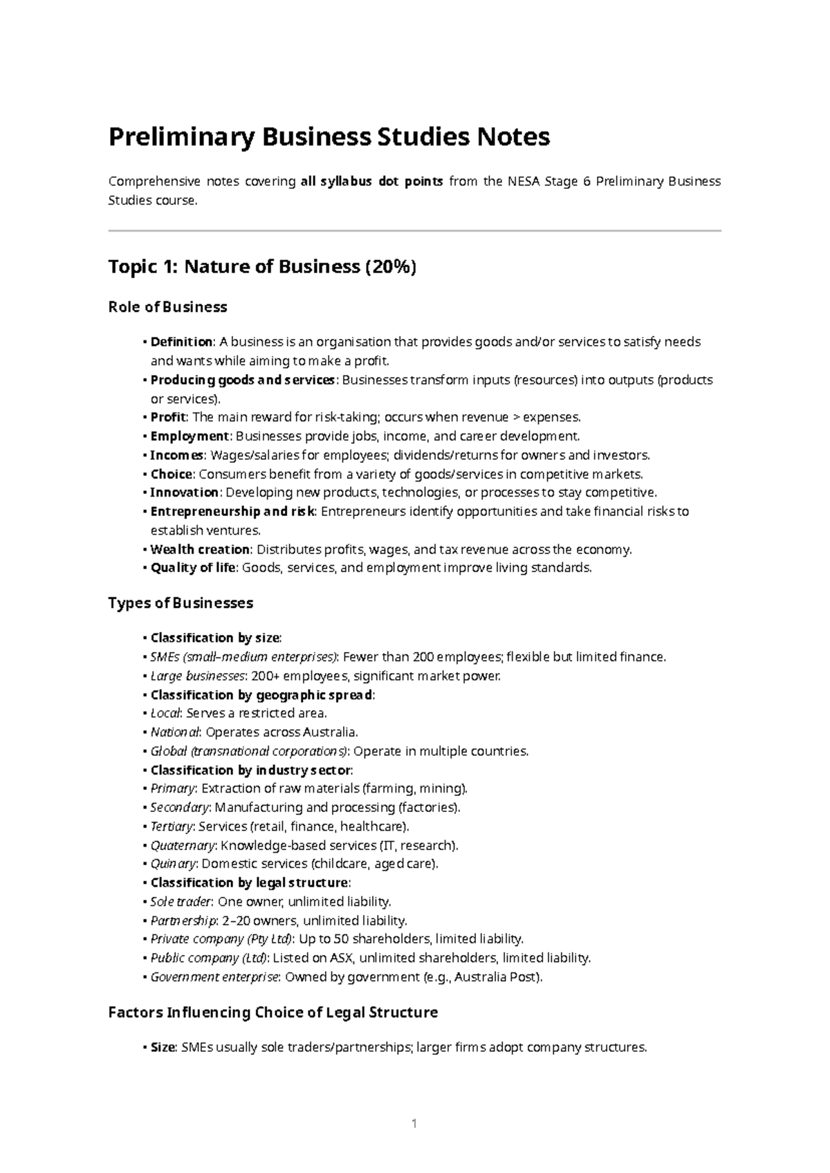 Prelim Business Studies Notes: Comprehensive Syllabus Coverage - Studocu
