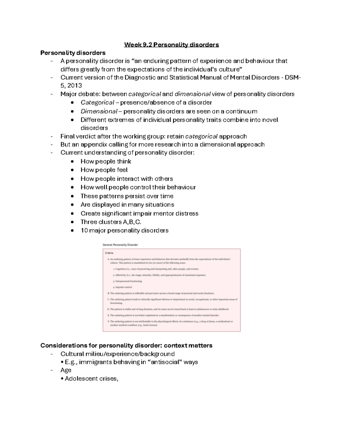 340 Final Exam Notes: Personality and Psychotic Disorders Overview ...