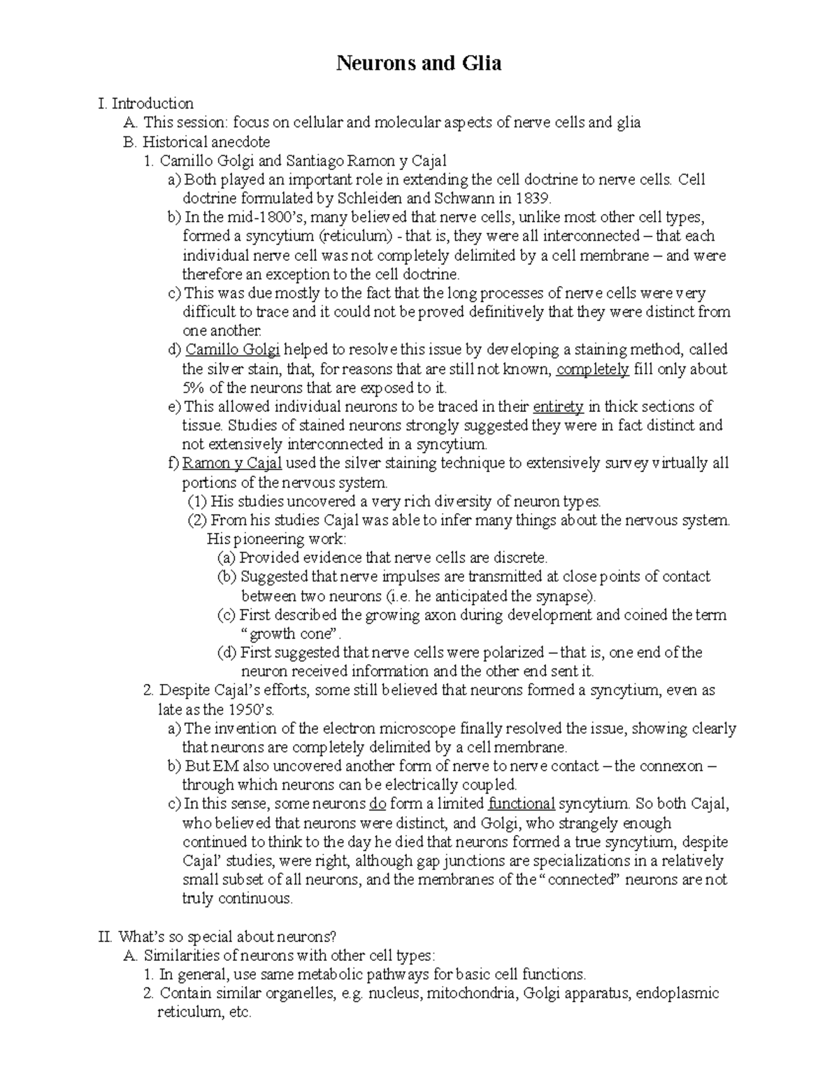 BIO 101 - Detailed Lecture Notes on Neurons and Glial Cells - Studocu
