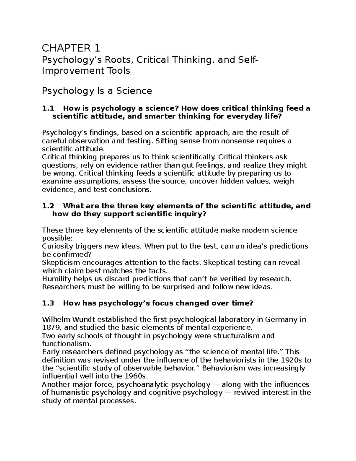 Chapter 1 Study Guide and Q&A - PSYC100 Insights - Studocu