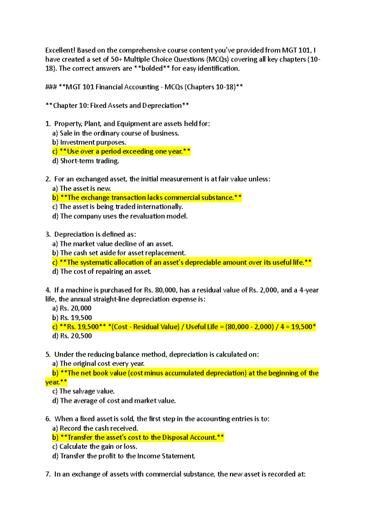 MGT 101 Final Exam MCQs: Chapters 10-18 Overview - Studocu