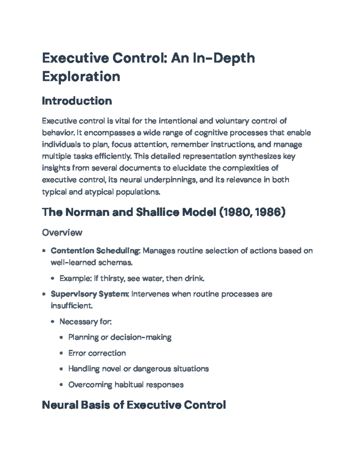 Understanding Executive Control: Mechanisms and Implications in ...