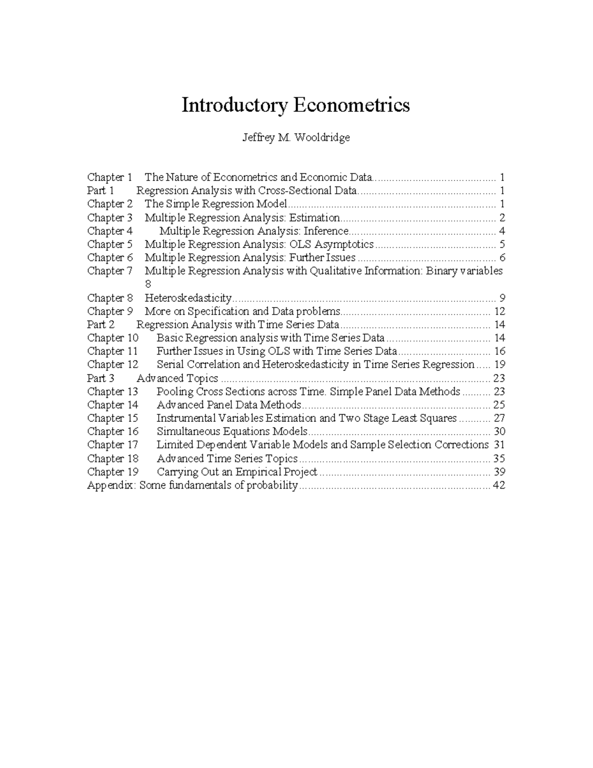 **Advanced Econometrics Lecture Notes (ECO 421) - Wooldridge Overview ...