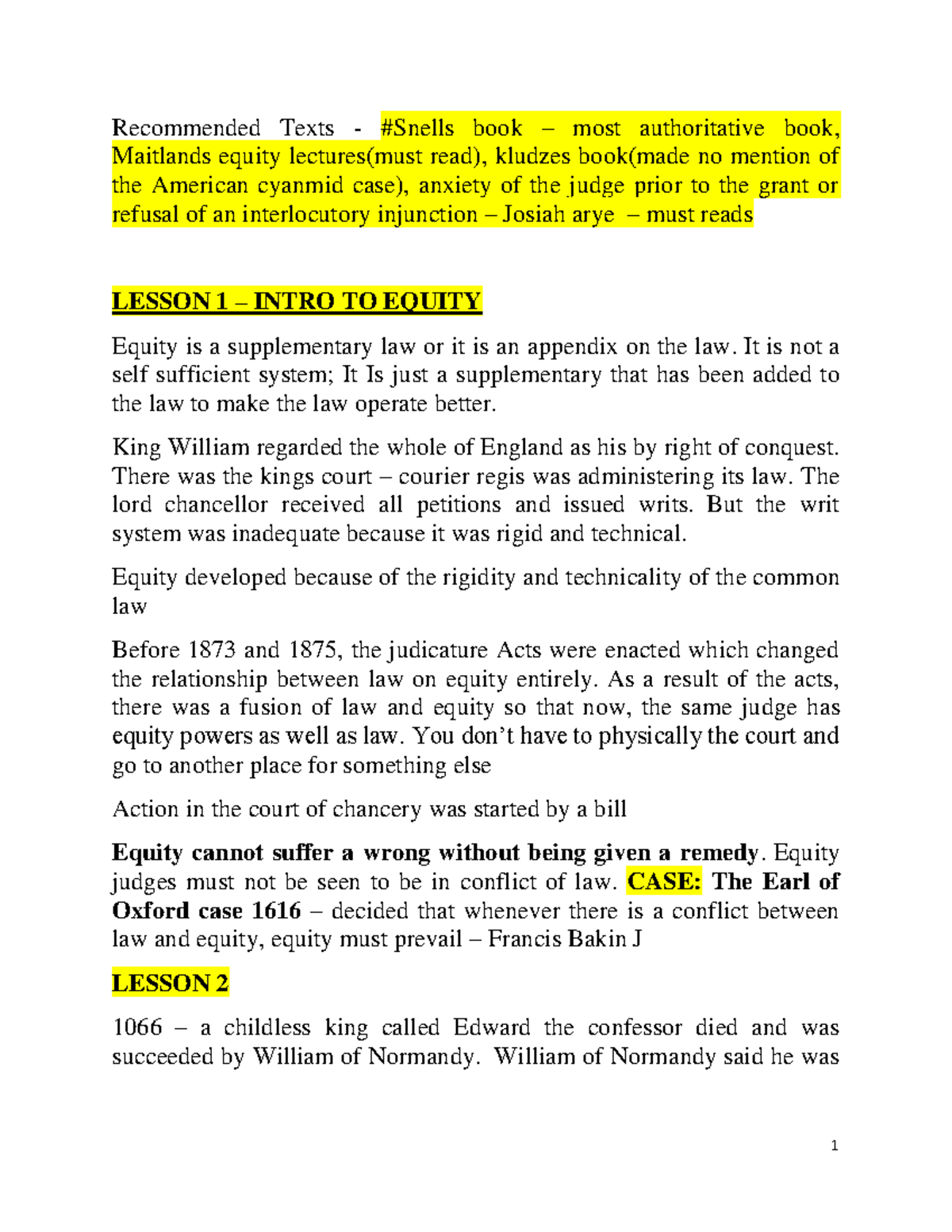 Equity Notes for ILM321: Understanding Legal Principles and Remedial ...