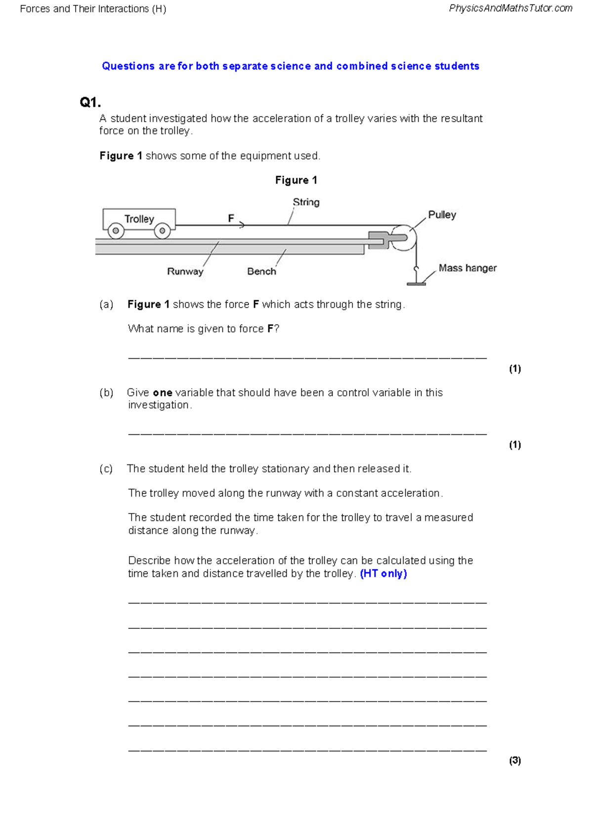 Forces and Their Interactions (H) Physics Exam Questions - Studocu