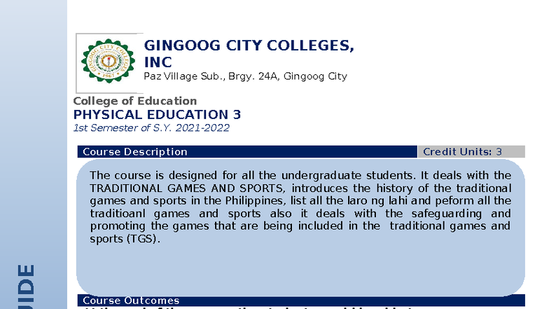 PE3 Course Guide: Traditional Games & Sports in the Philippines - Studocu