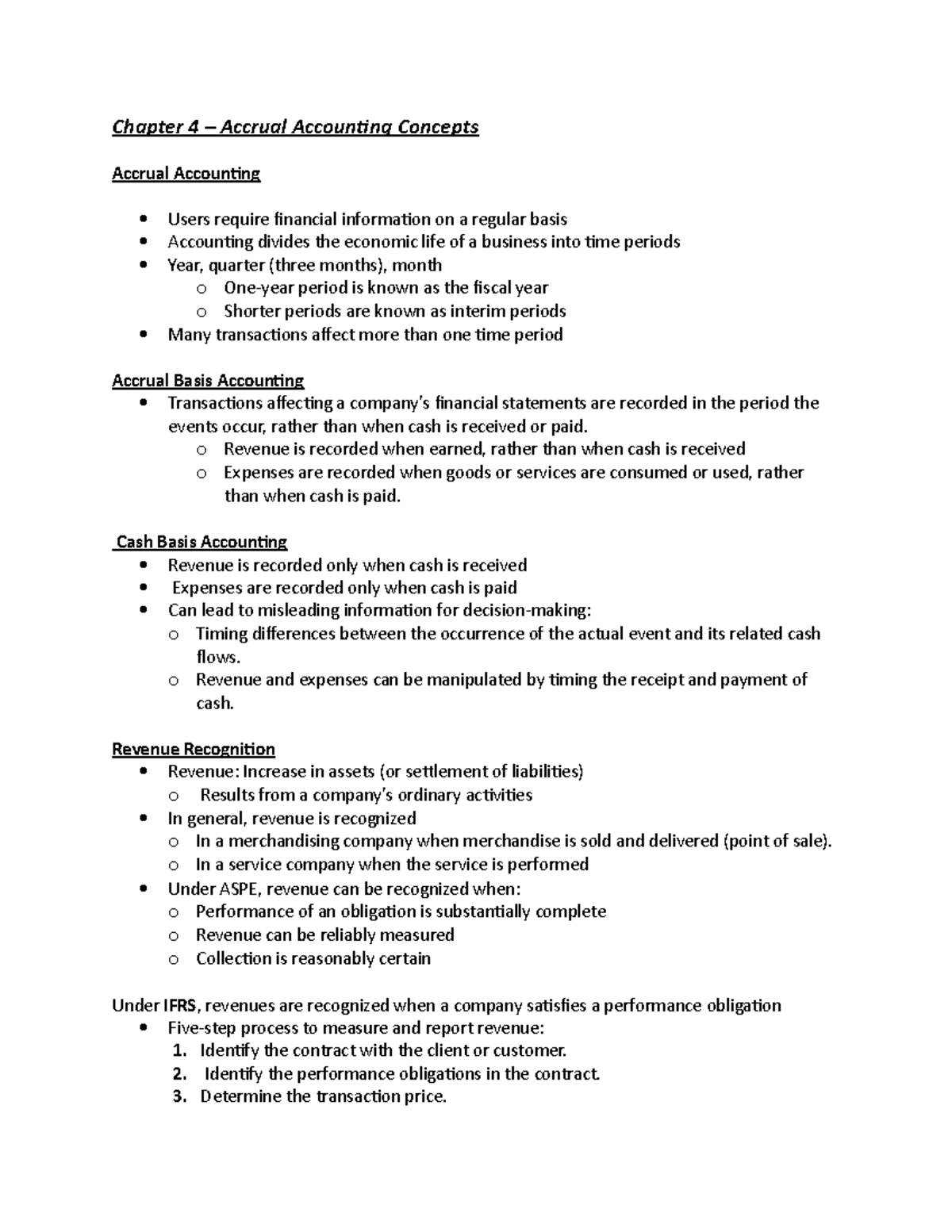 Chapter 4 Notes - Chapter 4 – Accrual Accounting Concepts Accrual ...