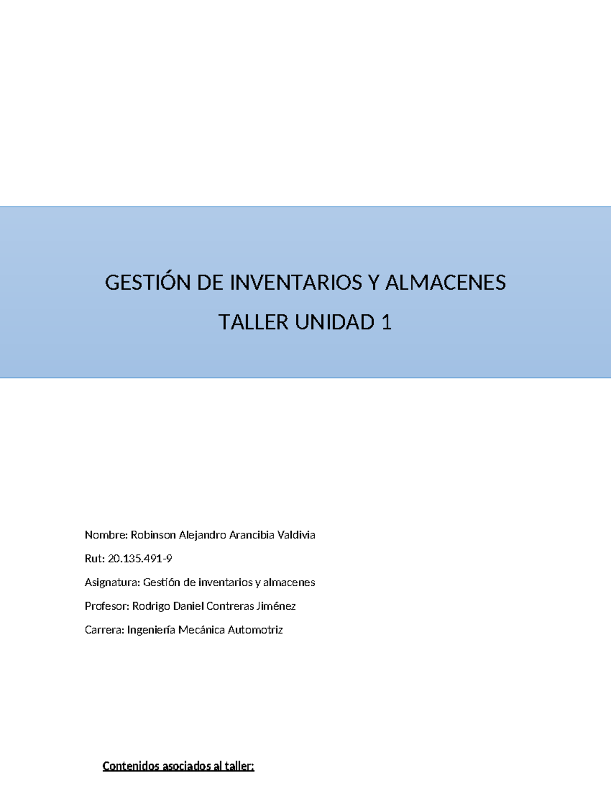 Taller Unidad 1: Gestión de Inventarios y Almacenes - Robinson ...