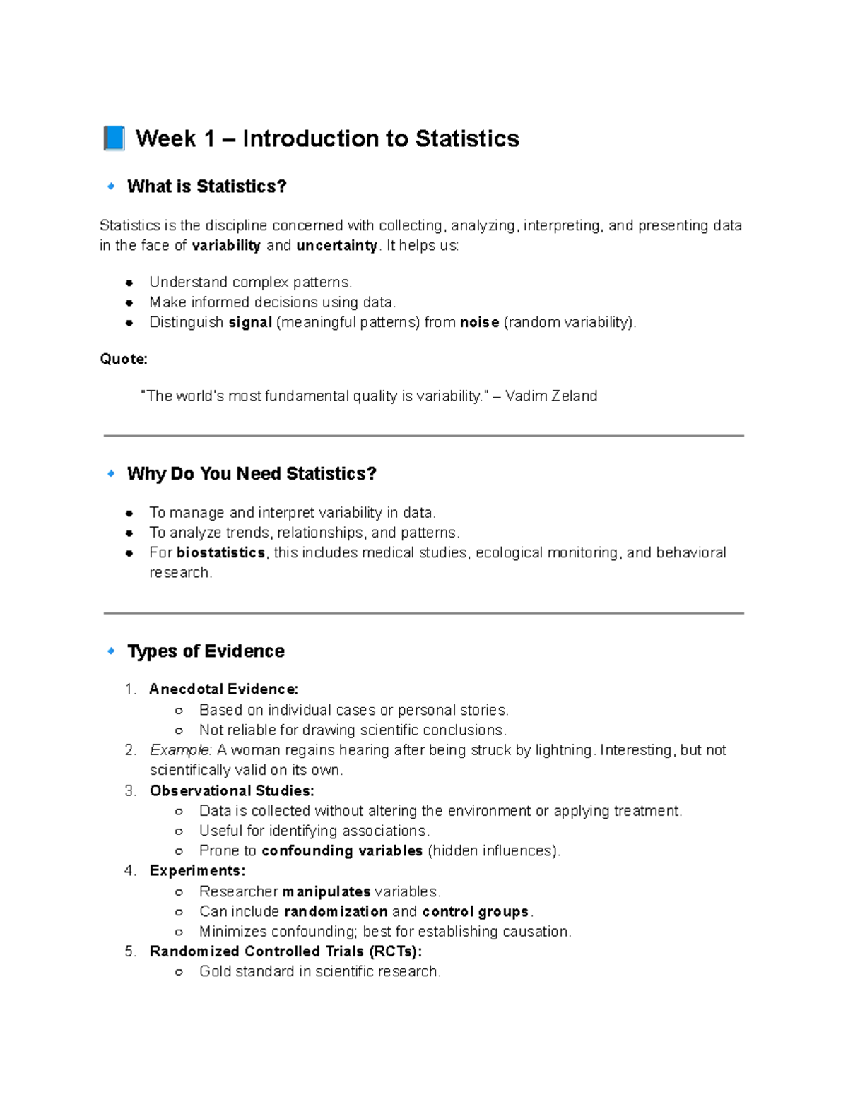 CS 101: Week 1-10 Statistics Overview and Key Concepts - Studocu